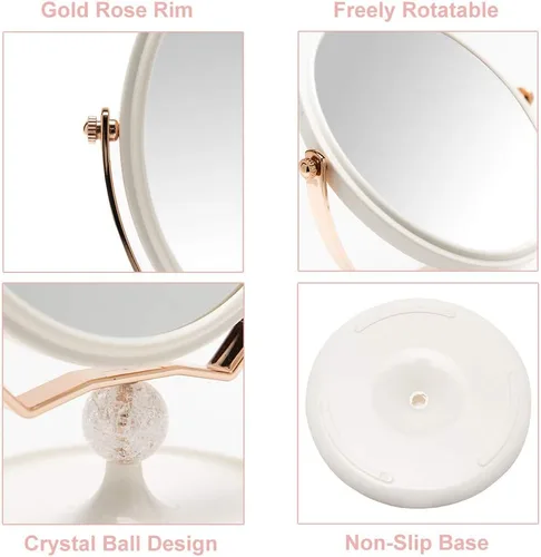 Miniatura 5 de YEAKE Espejo de tocador de maquillaje con aumento, plástico ABS, doble cara, aumento 3X, giro de 360°, espejo de maquillaje de belleza, espejo