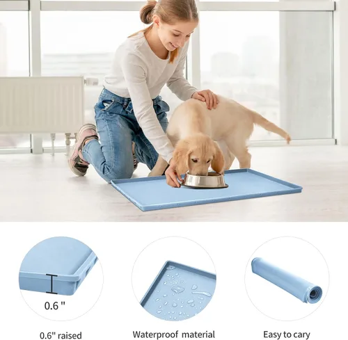 Miniatura 2 de Tapete de comida para perros, bandeja de comida impermeable de silicona, tapetes antideslizantes para tazones de mascotas tipo mantel individual