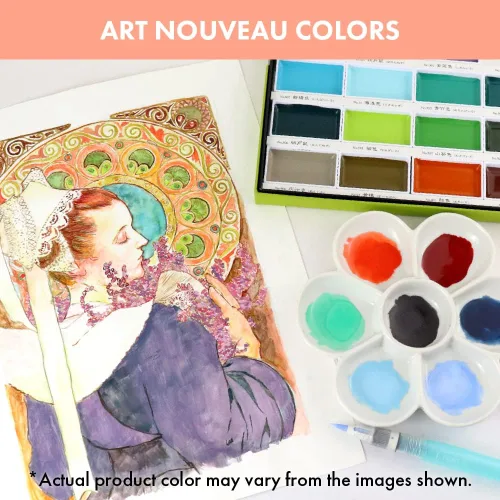 Miniatura 4 de Kuretake GANSAI TAMBI - Juego de pintura de acuarela de 24 colores II, Art Nouveau, suministros de arte de calidad profesional para artistas