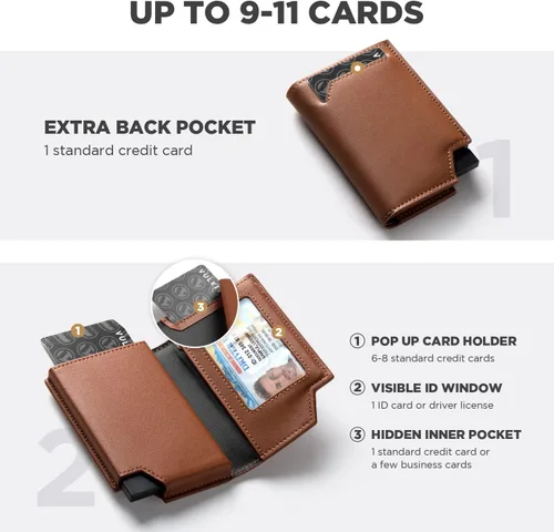 Miniatura 4 de VULKIT Cartera minimalista para hombre, con bloqueo RFID, cierre magnético, cartera de cuero con ventana de identificación, para dinero en efectivo