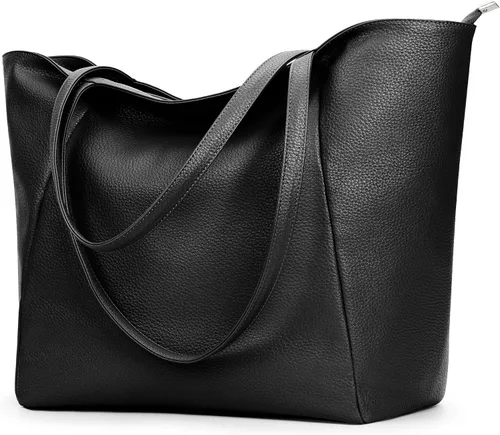 KALIDI Bolso Tote Grande de Cuero Vegano para Mujer, Bolso de Hombro, Casual, con Cremallera, para Trabajo, Fin de Semana, Estilo Hobo, 23L,