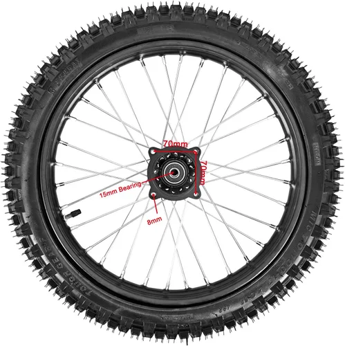 Miniatura 2 de Trkimal 70/100-17 (2.75x17) 1.6x17 Neumático de Rueda Delantera y Tubo Interior de Llanta con Conjunto de Rodamiento de 15mm para Motocross