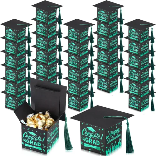 Miniatura 16 de Chuangdi 30 cajas de dulces de fiesta de felicitaciones graduadas, caja de casquillo de bricolaje con borlas para regalo de graduación, suministros