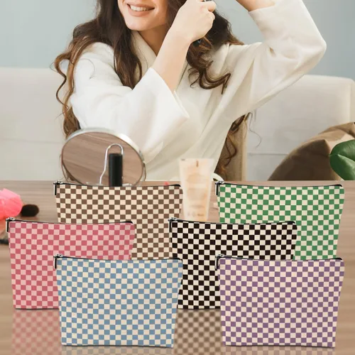 Miniatura 5 de Bolsa de maquillaje a cuadros retro colorida para mujeres, hermana, amiga, Navidad, cumpleaños, Cuadros 1250