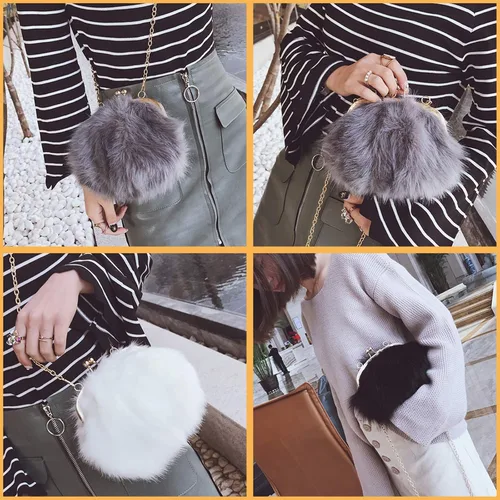Miniatura 5 de FHQHTH Faux Fur Purse Fashion Clutch Handbag Shoulder Vintage Evening Bags for Women