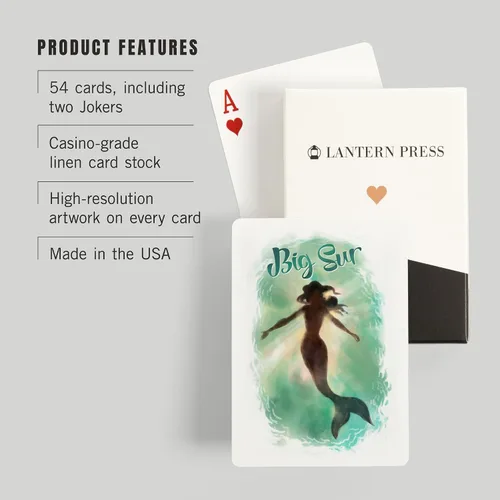 Miniatura 3 de Lantern Press Big Sur, California, Mermaid Underwater, 52 Playing Cards for Adults, Poker Size Card Deck