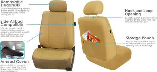 Miniatura 5 de FH Grupo FH-PU007115. Juego de lujosas fundas de asientos de auto, preparado para la bolsa de aire, y compatible con FH Group FH1002, almohadilla