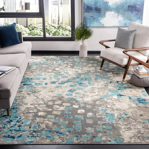 Miniatura 20 de SAFAVIEH MAD425H Madison Collection Alfombra decorativa cuadrada de 3', gris/naranja, diseño abstracto bohemio desgastado, no desprende pelusa