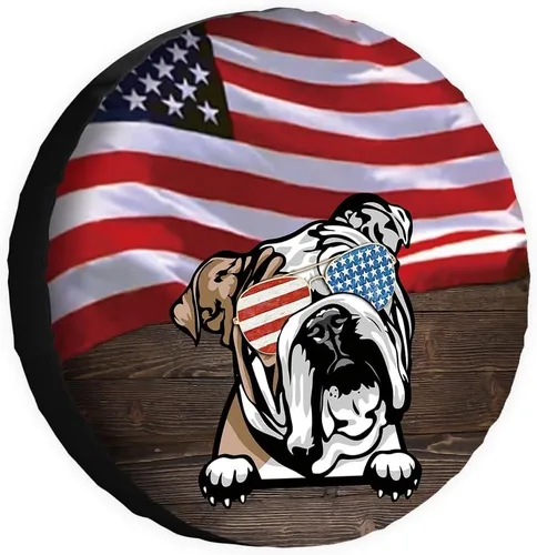 Miniatura 16 de Cubierta de neumático de repuesto para perro salchicha con gafas de sol con bandera de Estados Unidos, fundas protectoras de ruedas a prueba