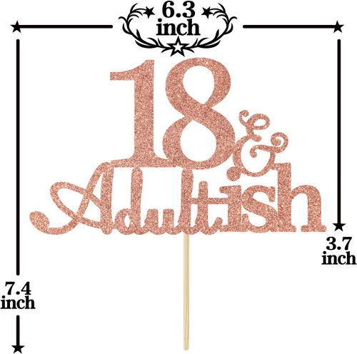Miniatura 2 de Decoración de pastel de 18 años con purpurina de oro rosa y Adultish para fiesta de cumpleaños de dieciocho años, decoraciones de pastel de tiempo