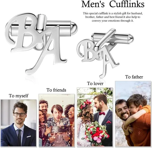 Miniatura 5 de Gemelos personalizados para hombre, acero inoxidable, fecha de nombre personalizada, para hombre, regalo de aniversario para el día del padre