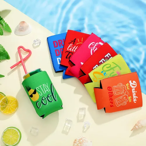 Miniatura 4 de Tatuo Paquete de 12 fundas divertidas para enfriar latas a granel de 12 onzas, fundas para enfriar latas de cerveza de verano con temática de playa