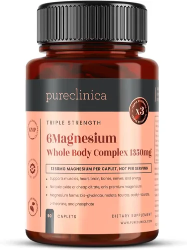 Complejo de magnesio de doble fuerza para todo el cuerpo 1350 mg x 90 comprimidos - 247 mg de magnesio elemental - 6 formas superiores para soporte