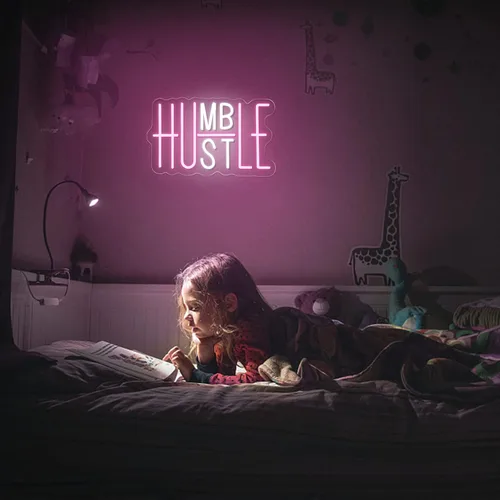Miniatura 7 de YIKBIK Hustle - Letrero LED de neón para decoración de pared, luces LED de neón humildes para decoración de fiestas, interruptor alimentado por USB