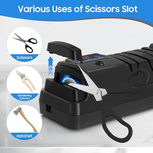Miniatura 7 de Afilador de cuchillos eléctrico para cocina, afilado profesional de 3 etapas para cuchillos y tijeras de borde recto y dentado, con 100% abrasivo