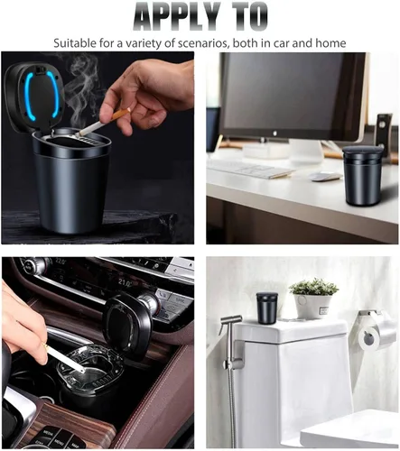Miniatura 6 de Cenicero de automóvil con tapa a prueba de olores, cenicero sin humo, mini cubo de basura para automóvil, cenicero de acero inoxidable desmontable