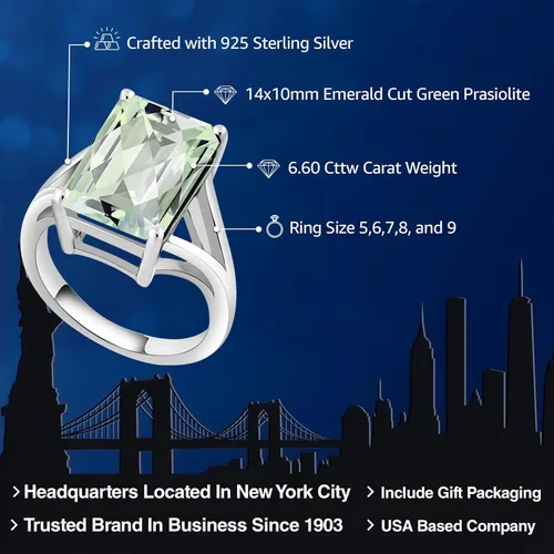 Miniatura 32 de Gem Stone King Anillo de compromiso solitario con piedra preciosa de corte esmeralda de 0.551 x 0.394 in para mujer, plata de ley 925, anillo