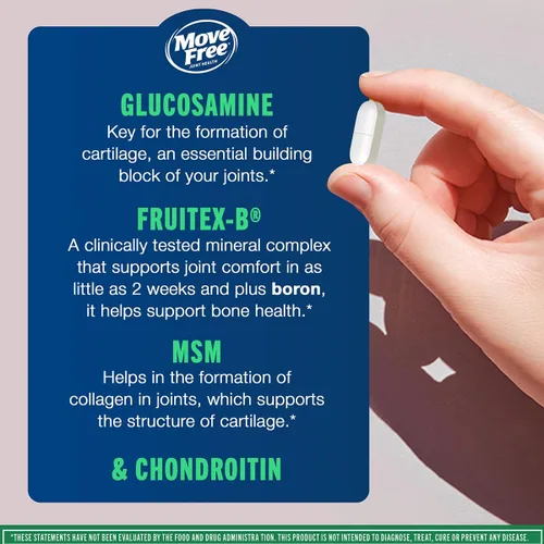 Miniatura 7 de Move Free Suplemento avanzado de apoyo articular MSM de glucosamina condroitina, apoya la movilidad, comodidad, fuerza, flexibilidad y hueso, 120