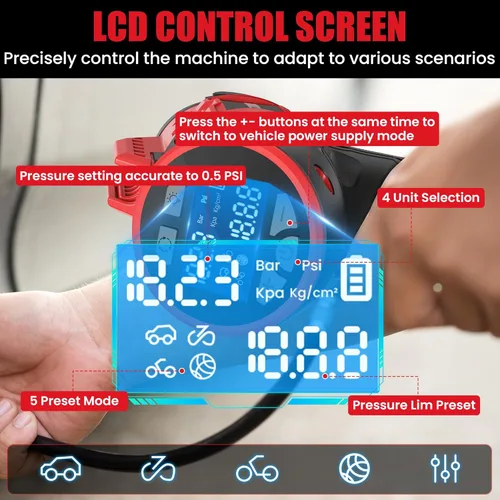 Miniatura 4 de Inflador de neumáticos compatible con batería MILWAUKEE de 18 V máximo, compresor de aire inalámbrico de 160 PSI con medidor de presión digital LCD