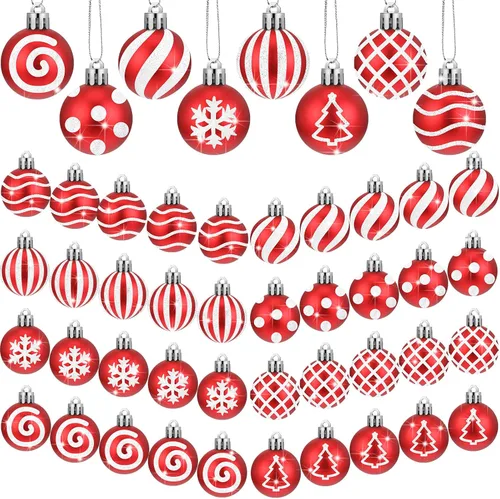 Miniatura 8 de BBTO 40 adornos de bola roja y blanca para colgar, mini bolas brillantes, bombillas en miniatura, adornos de árbol de Navidad para decoración