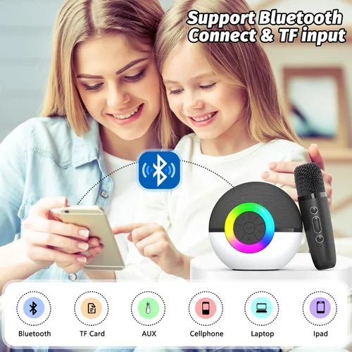 Miniatura 4 de goopow Mini máquina de karaoke con altavoz para niños y adultos, micrófono portátil con Bluetooth y juguetes de canciones con luz LED, el mejor