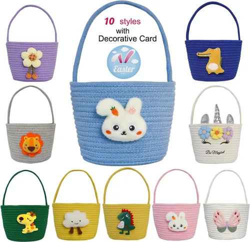 Miniatura 5 de Cesta de Pascua, cestas de Pascua para niños, cesta de Pascua para bebés con asa, cesta de huevos de conejo vacía, cestas de Pascua para niños