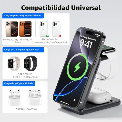 Miniatura 7 de Estación de carga 3 en 1 de Acer para iPhone, soporte de cargador inalámbrico, cargador MagSafe rápido de 15W para iPhone 17 16 15 14 13 12 Series