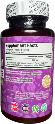 Miniatura 7 de Feel Great Bisglicinato de Magnesio – Magnesio de alta absorción, tamponado y quelado para apoyo muscular, óseo y articular – 60 cápsulas veganas