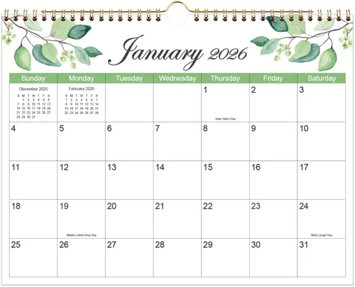 Calendario 2026 - Calendario de pared de 12 meses 2026 de enero de 2026 a diciembre de 2026, 8.5'' x 11'' Calendario de Pared 2026 con días festivos