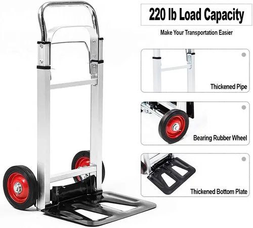 Miniatura 2 de LEADALLWAY Carro de Mano de Aluminio Plegable con Ruedas de 6" Capacidad de 220 libras 220 libras/aluminio