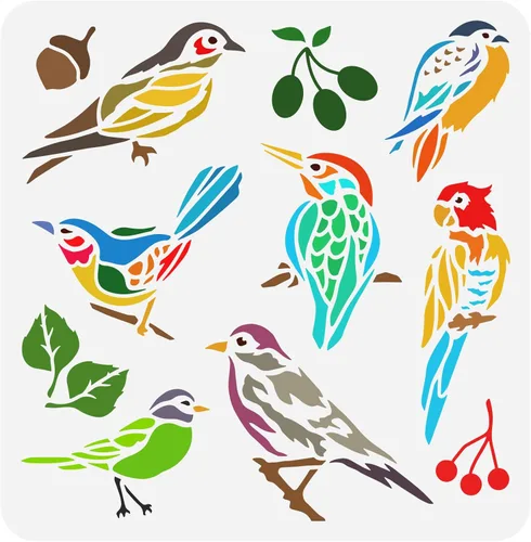 FINGERINSPIRE Plantilla de pájaros para pintar de 11.8 x 11.8 pulgadas, plantillas reutilizables de ramas de árbol de pájaros, plantilla de dibujo