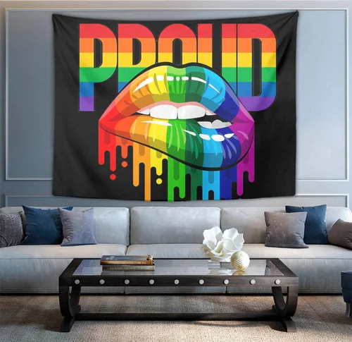 COWDIY Tapiz decorativo de pared, diseño de labios del orgullo LGBT, tapiz de arte hippie negro, tapiz misterioso para colgar en la pared para