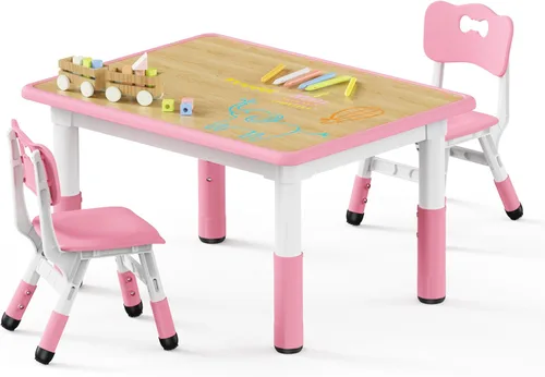 Miniatura 11 de Brelley - Juego de mesa y 2 sillas para niños, escritorio infantil ajustable en altura de 31.5" L x 23.6" W y juego de sillas, escritorio con diseño