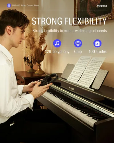 Miniatura 7 de Donner DDP-400 - Piano digital con teclado progresivo ponderado de 88 teclas, teclado de piano vertical premium para profesionales, paquete