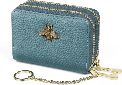 Miniatura 21 de imeetu Soporte para tarjetas de crédito RFID, cartera pequeña de cuero con cremallera para mujer
