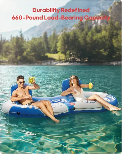Miniatura 3 de QPAU Tubo inflable doble para río, 2 personas con capacidad de 660 libras, resistente a pinchazos de 93 pulgadas, flotador de río resistente, balsa