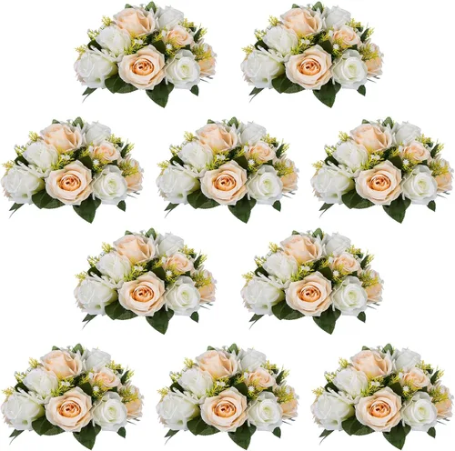 Miniatura 30 de NUPTIO Centros de mesa de flores blancas para mesas: 6 piezas de arreglo de bolas de flores artificiales para fiesta de boda, rosa floral falsa