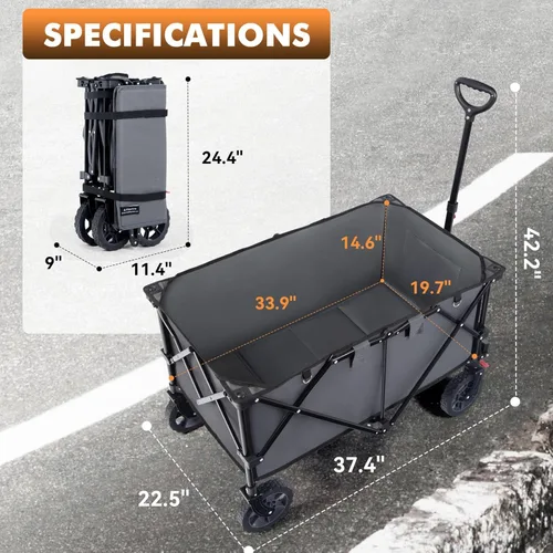 Miniatura 7 de Hikenture Carro plegable – Capacidad de 330 libras, carro plegable extra grande con ruedas todo terreno, carrito de playa utilitario para jardín al