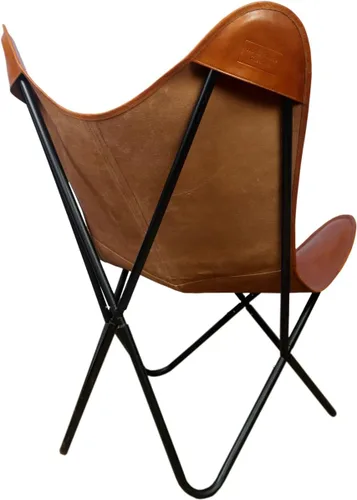 Miniatura 6 de Silla de mariposa de cuero marrón de color bronceado, silla de mariposa hecha a mano, marco plegable con recubrimiento en polvo