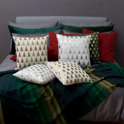 Miniatura 7 de JWH Fundas de almohada decorativas de árboles de Navidad, con estampado dorado, funda de almohada decorativa de estrellas, funda de almohada