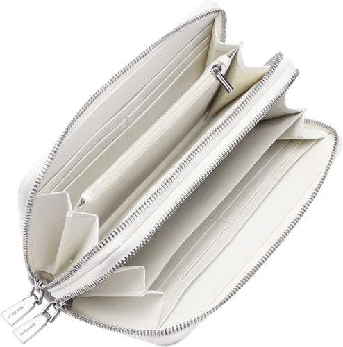 Miniatura 3 de Cartera de piel vegana con doble cremallera y correa de sujeción de mano Chevron Bordado Blanco