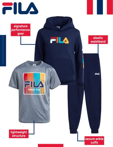 Miniatura 2 de Fila Conjunto deportivo deportivo para niños, sudadera con capucha de rendimiento de 3 piezas, pantalones deportivos, camiseta - Conjunto de ropa