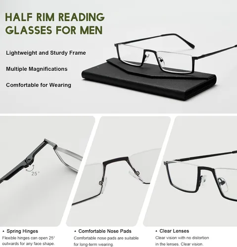 Miniatura 4 de Paquete de 3 lentes de lectura con marco de metal de media montura para mujeres y hombres