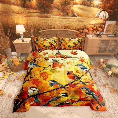 Miniatura 13 de Castle Fairy Juego de edredón de otoño con temática de Acción de Gracias, tamaño individual, juego de ropa de cama de calabaza, girasol, pavo