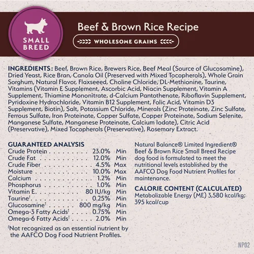 Miniatura 8 de Natural Balance Alimento seco para perros adultos de raza pequeña con ingredientes limitados, granos saludables, carne de res y arroz integral, 4