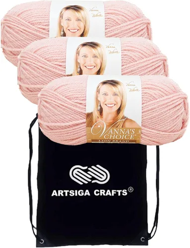 Lion Brand Vanna's Choice Pink 860-101 (3 madejas - mismo lote de tinte) Estambre acrílico mediano Worsted #4 para ganchillo y tejer con bolsa de