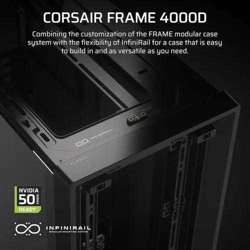 Miniatura 2 de Corsair 4000D Frame Modular - Gabinete ATX de media torre, alto flujo de aire, sistema de montaje de ventilador InfiniRail™, soporte para radiador