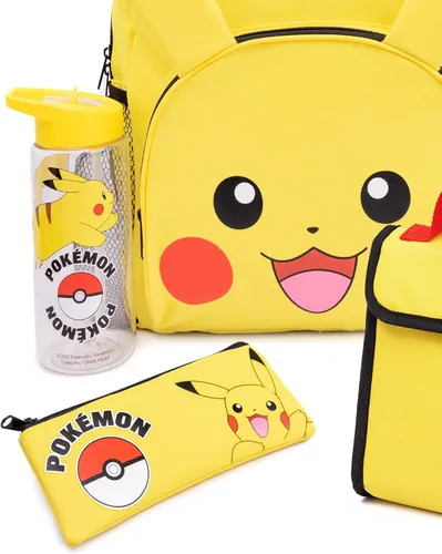 Miniatura 2 de Pokemon Pikachu - Juego de mochila (4 piezas, estuche para lápices, set de almuerzo, botella de agua, color amarillo)