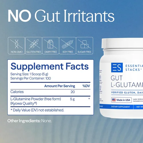Miniatura 6 de Polvo de L-Glutamina Gut Essential Stacks - Exclusivamente hecho en EE. UU. - Polvo de L-Glutamina Pura para la Salud Intestinal