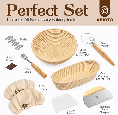 Miniatura 2 de Kit de masa madre con herramientas profesionales para hacer pan - Kit completo para hacer pan de masa madre con bannetons artesanales de 10